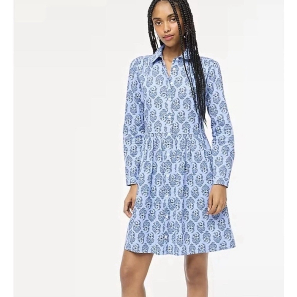 J.Crew women’s cotton long sleeve blue Collared mini shirtdress size 10 preloved